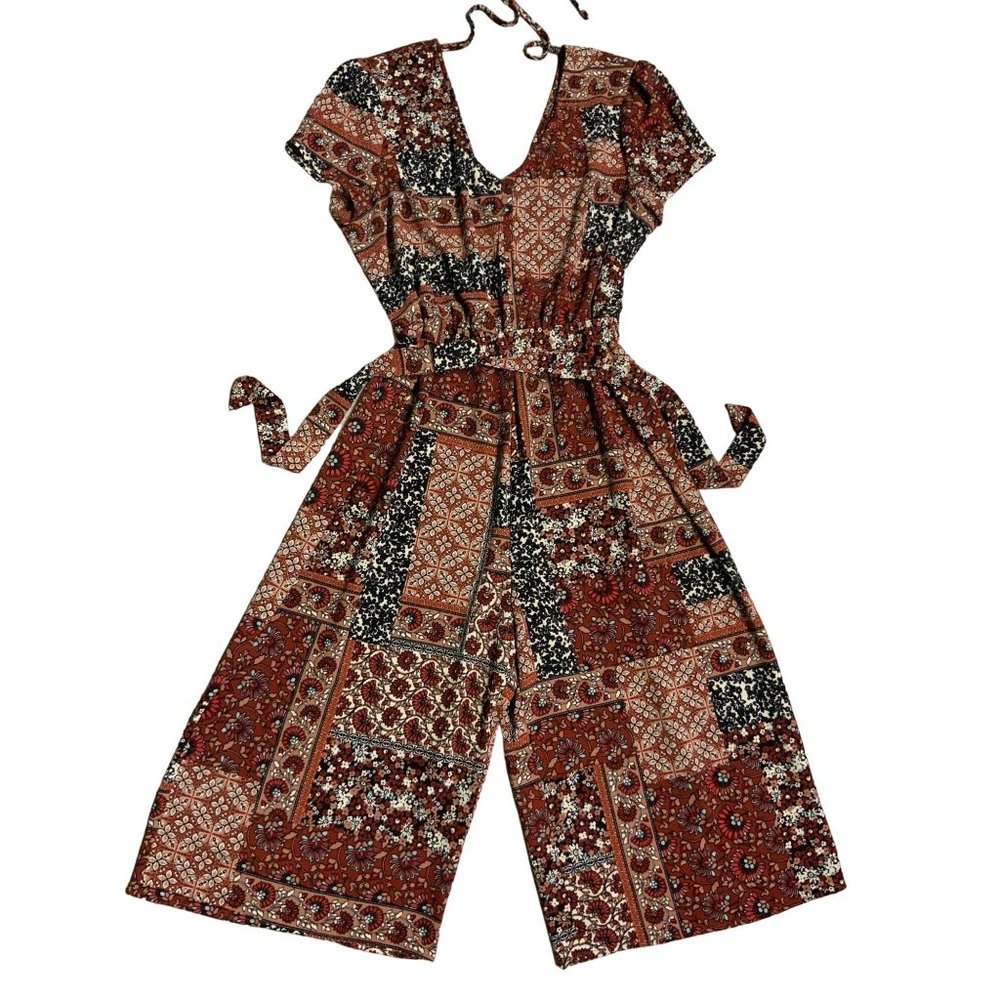 WRAPPER Womens Boho cropped Wide Leg Jumpsuit Medium